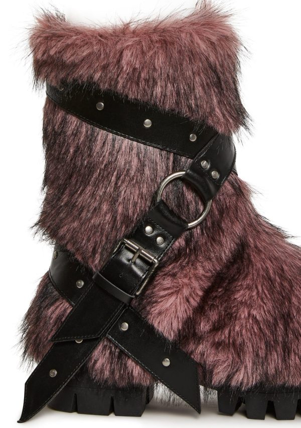 Low Wild Instincts Faux Fur Combat Boots ?C Pink