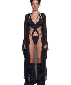 Sparkled Myths Hooded Duster - Black