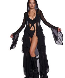 Alternative view of Sparkled Myths Hooded Duster - Black