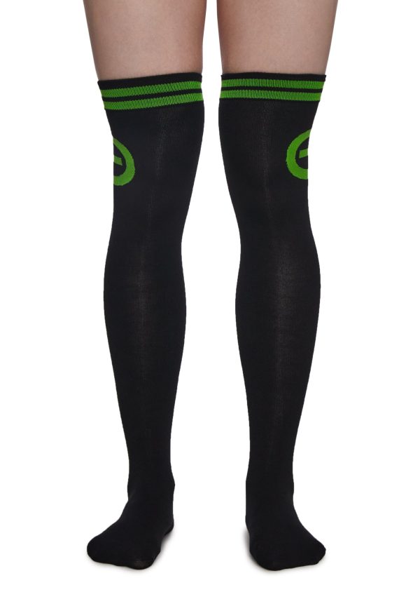 Creepy Green Light Thigh High Socks