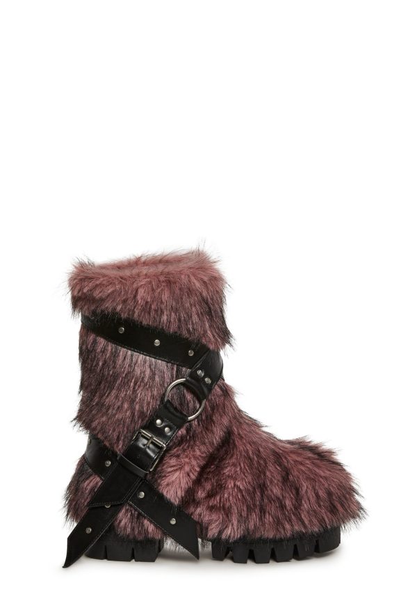 Low Wild Instincts Faux Fur Combat Boots ?C Pink