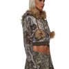 Camo Velour Hoodie With Faux Fur Trim