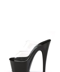Alternative view of Adore-702 Platform Two-Band Straps Slides-Clear-Black