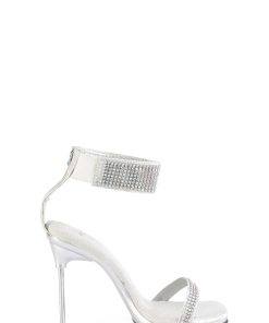 Chic-40 Platform Ankle Strap Rhinestone Sandals-Silver