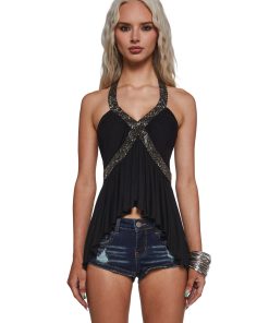 Alternative view of Scene Stealer Embellished Halter Top - Black