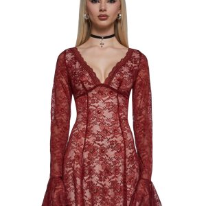 Mary Jane Lace Dress ?C Red