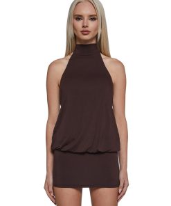 Club Moves Halter Dress - Brown