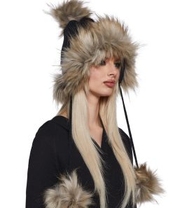 Alternative view of Bubble Pop Faux Fur Hat With Pom Poms -Black