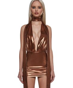 Ego Halter Dress With Scarf - Gold