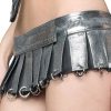 Pleated Denim Mini Skirt With Rings - Silver
