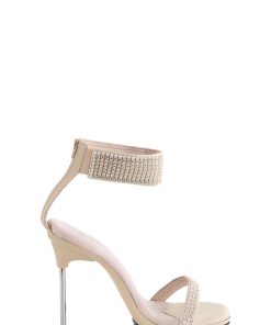 Chic-40 Platform Ankle Strap Rhinestone Sandals-Tan