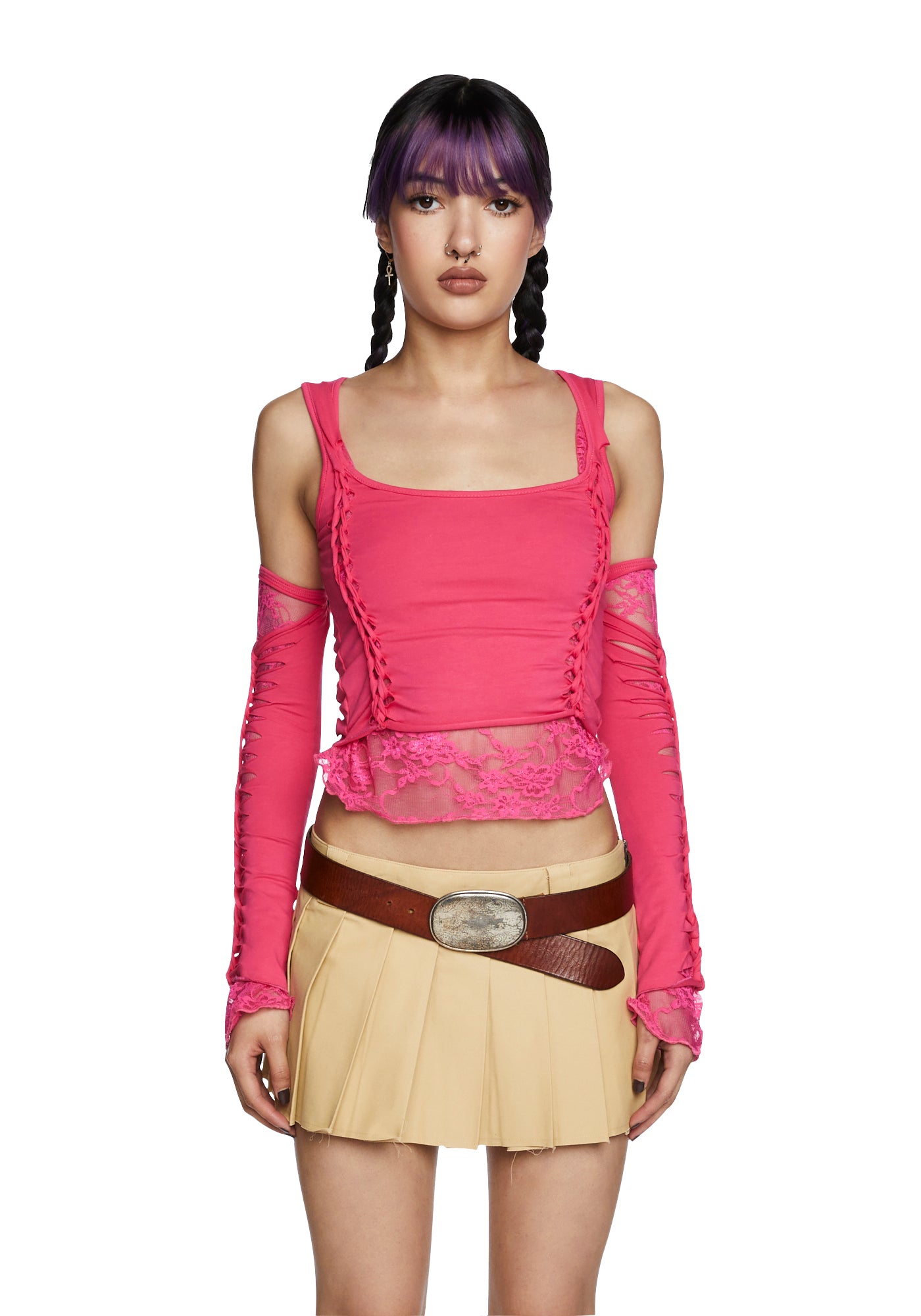 Alternative Spells Top And Gloves Set ?C Hot Pink