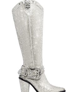 Sharp Sheriff Shine Knee High Boots -Silver