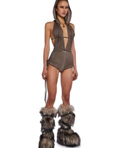 Alternative view of Downbeat Hooded Romper - Brown