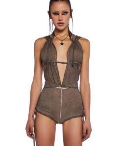 Downbeat Hooded Romper - Brown