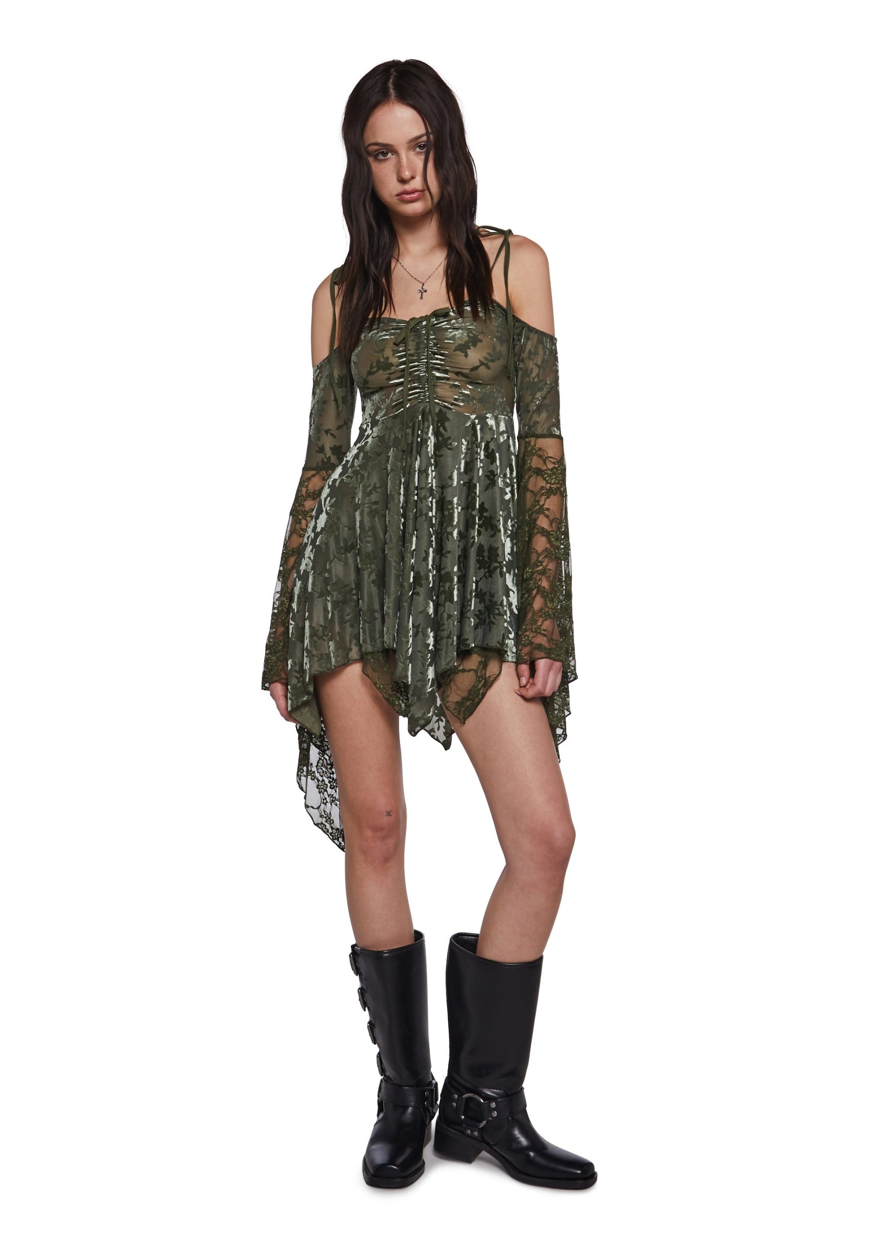 F is For Fairies Handkerchief Dress ?C Green Velvet Lace - Image 2