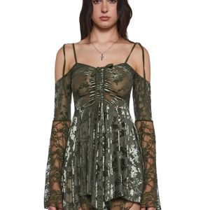 F is For Fairies Handkerchief Dress ?C Green Velvet Lace