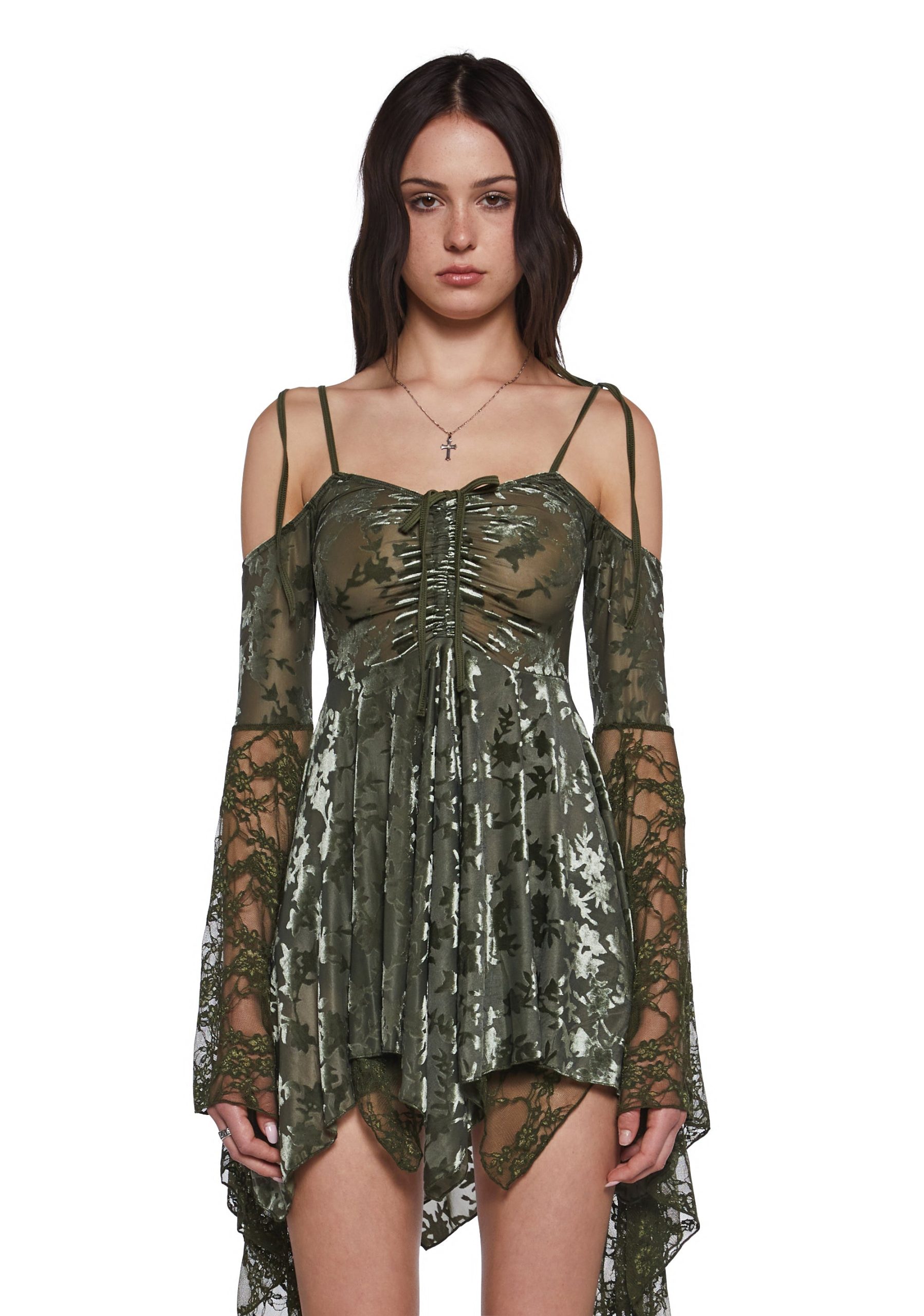 F is For Fairies Handkerchief Dress ?C Green Velvet Lace