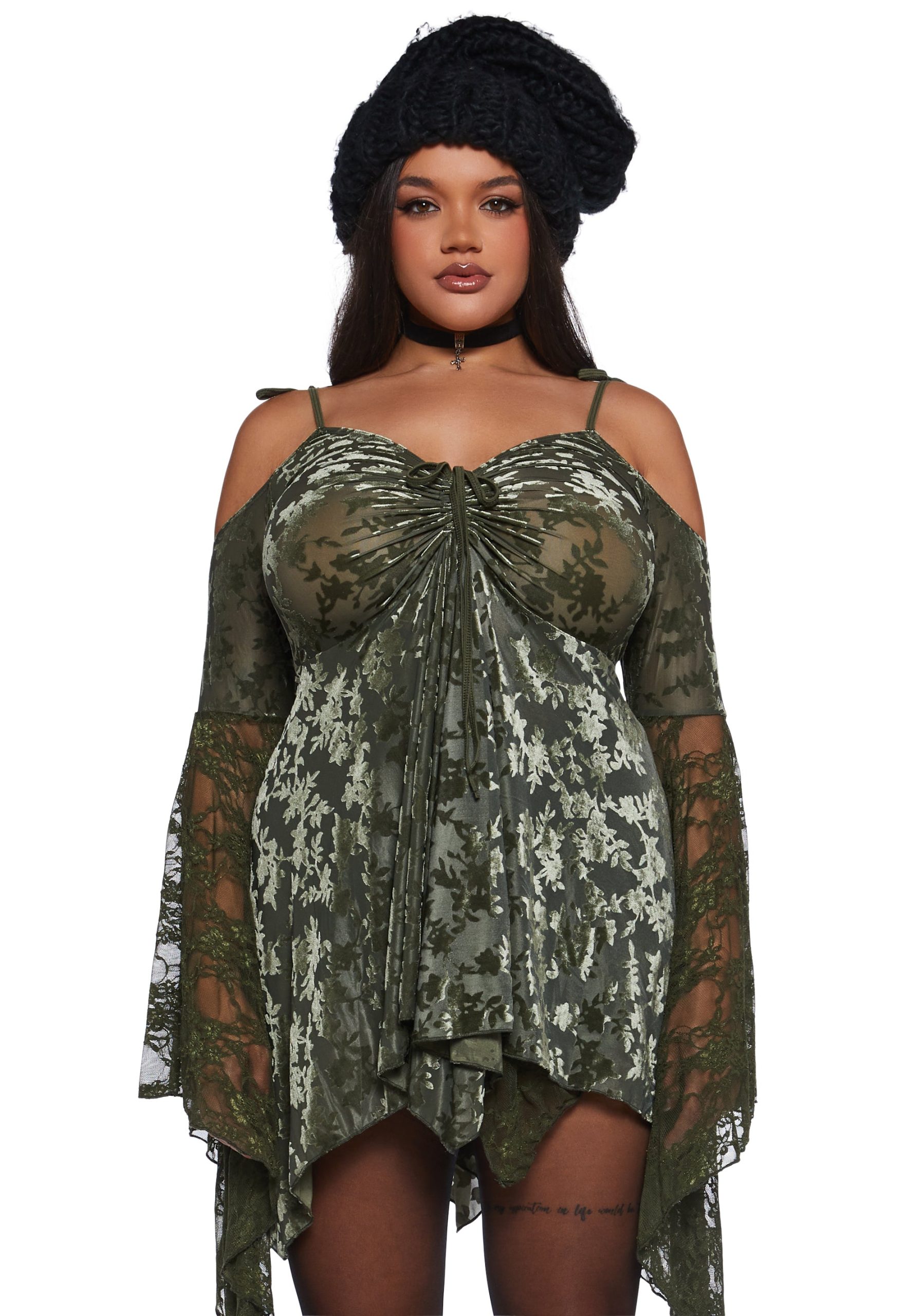 F is For Fairies Handkerchief Dress ?C Green Velvet Lace - Image 6