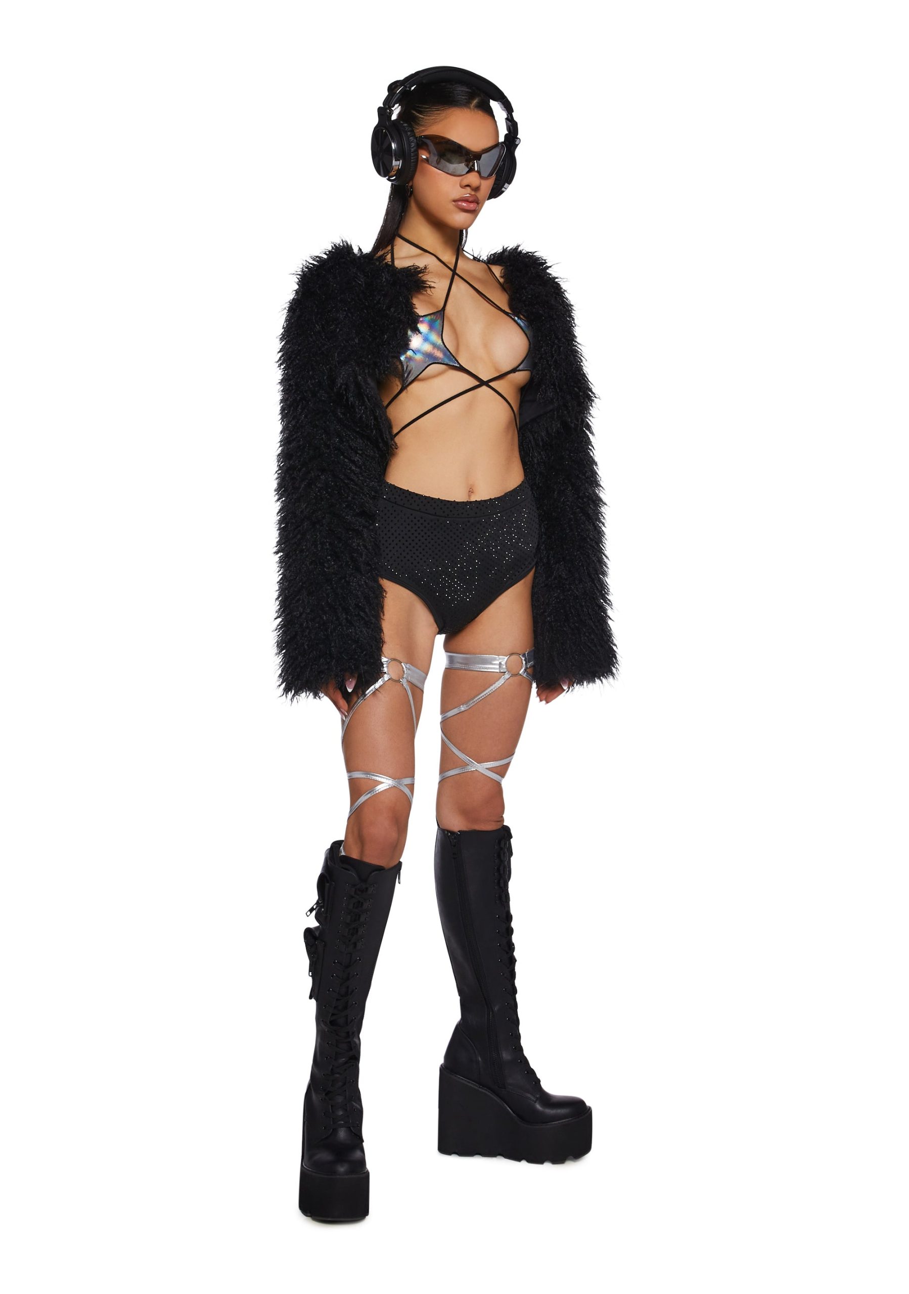 Midnight Hype Faux Fur Shrug ?C Black - Image 2