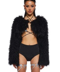 Midnight Hype Faux Fur Shrug - Black