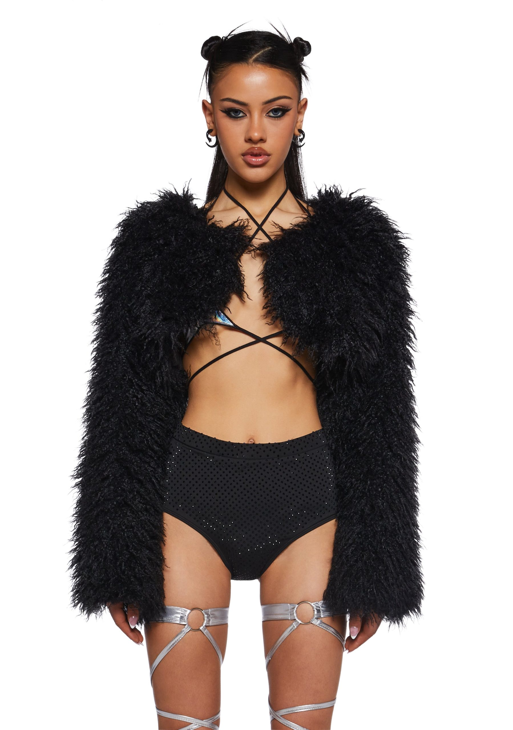 Midnight Hype Faux Fur Shrug ?C Black