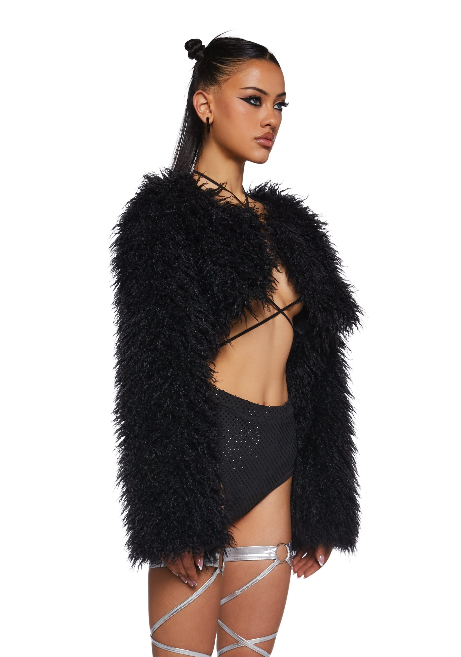 Midnight Hype Faux Fur Shrug ?C Black - Image 3
