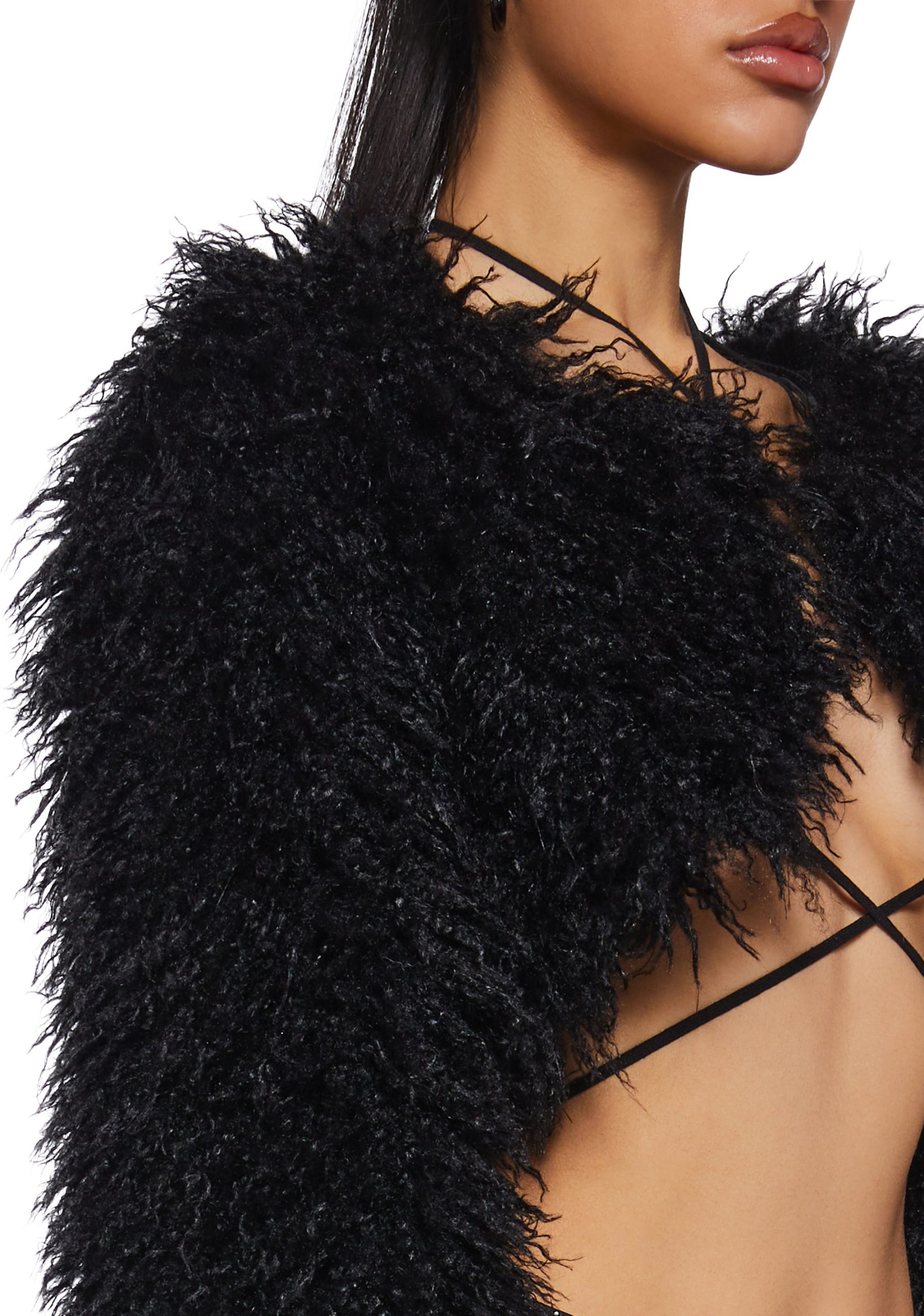 Midnight Hype Faux Fur Shrug ?C Black - Image 5