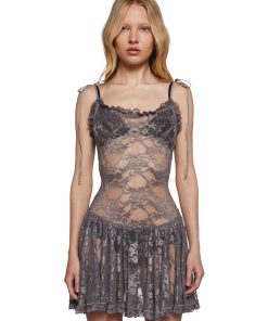 Dusty Halo Lace Mini Dress - Brown