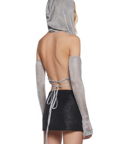 Ambient Hoodie Backless Top With Gloves