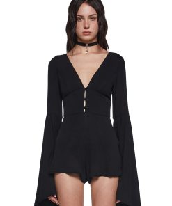Soulful Bliss Long Sleeve Romper - Black