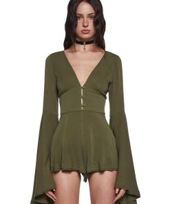 Soulful Bliss Long Sleeve Romper - Green