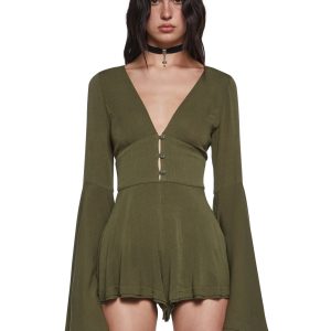 Soulful Bliss Long Sleeve Romper ?C Green