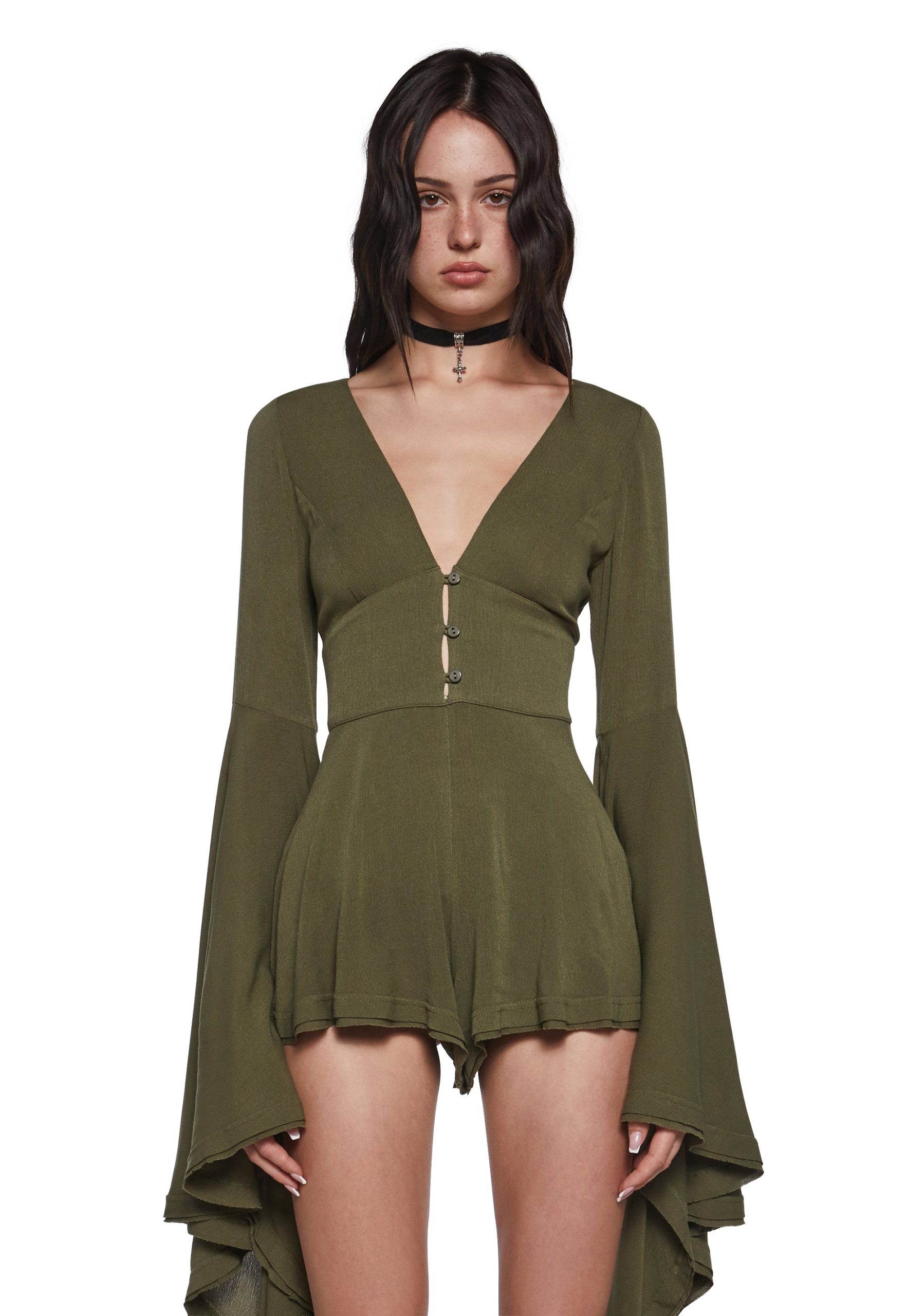Soulful Bliss Long Sleeve Romper ?C Green
