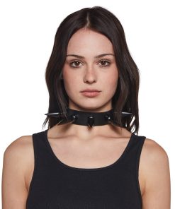 Alternative view of Extra Long Spiked Choker - Black