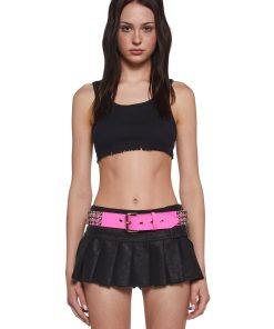 Alternative view of Wide Pyramid Studded Belt - Pink