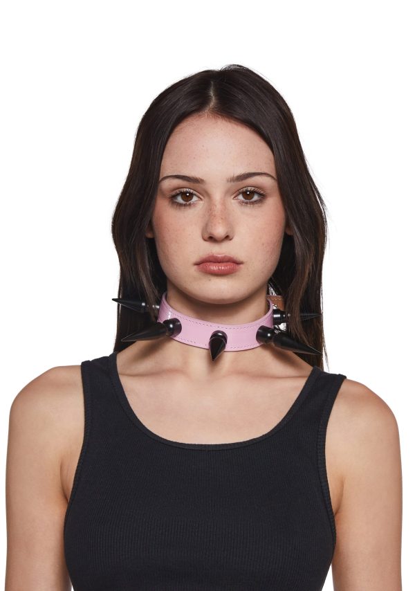 Extra Long Spiked Choker ?C Pink