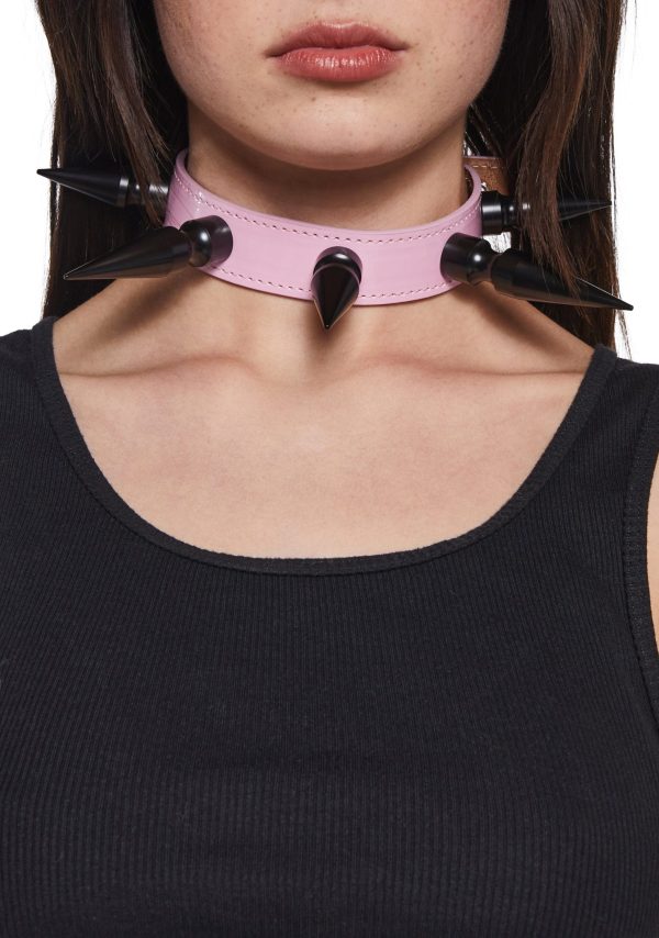Extra Long Spiked Choker ?C Pink