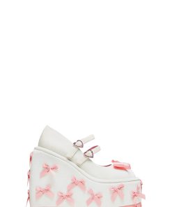 A Courtship of Bows Platform Mary Janes - Cream