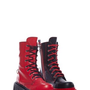 Devil Games Mismatched Combat Boots ?C Red