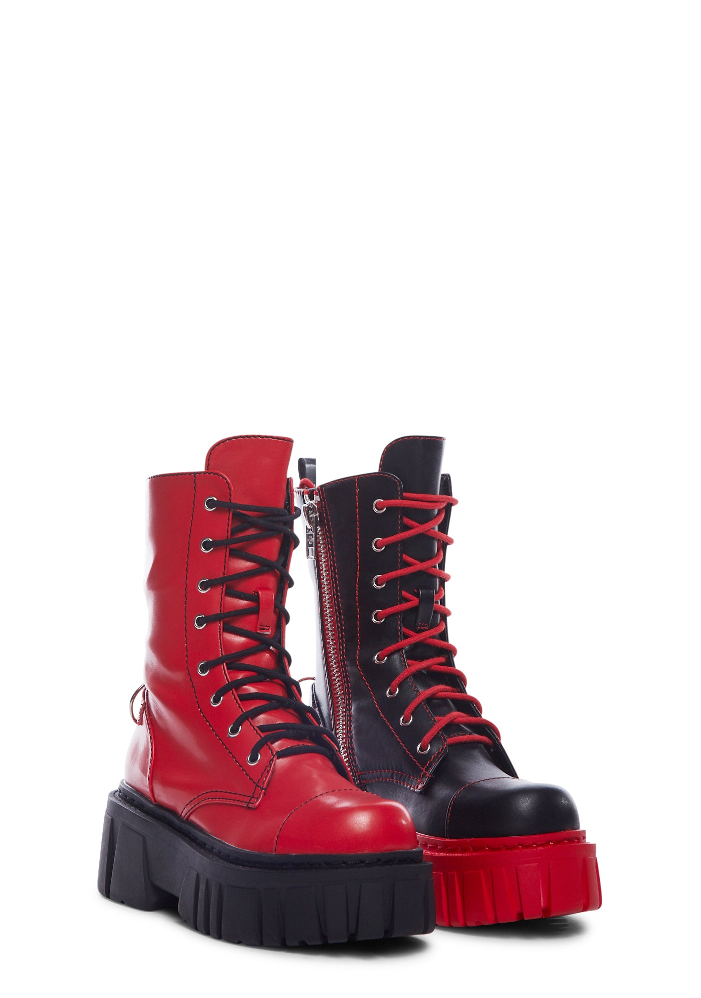Devil Games Mismatched Combat Boots ?C Red