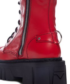 Alternative view of Devil Games Mismatched Combat Boots - Red