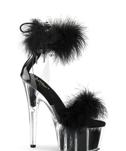 Adore-724F Platform Marabou Ankle Cuff Sandals-Black