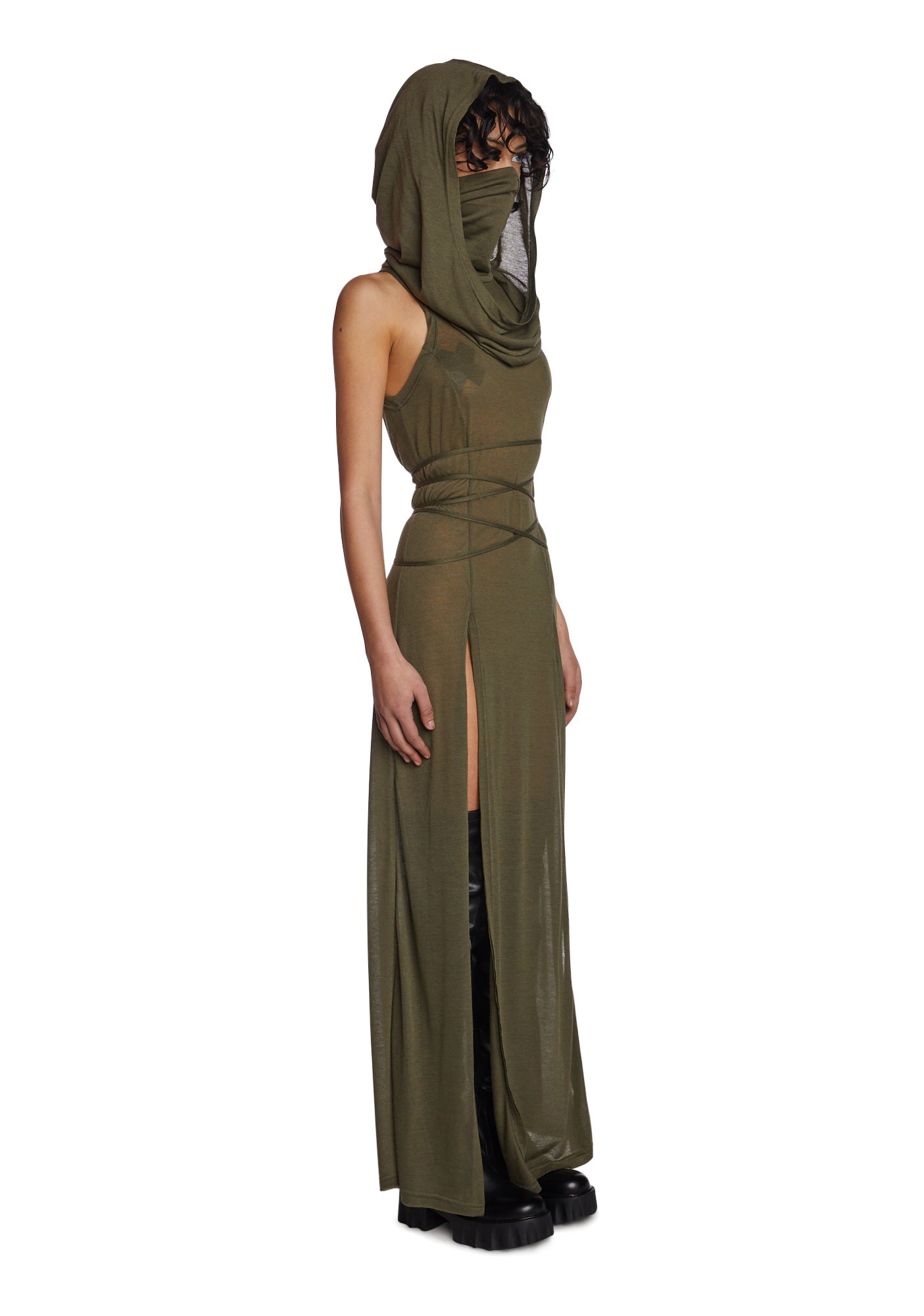 Echo Hooded Slit Maxi Dress ?C Green - Image 3