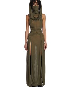 Echo Hooded Slit Maxi Dress - Green