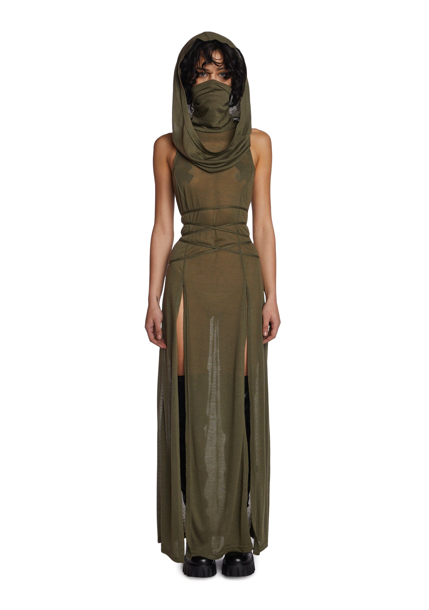 Echo Hooded Slit Maxi Dress ?C Green