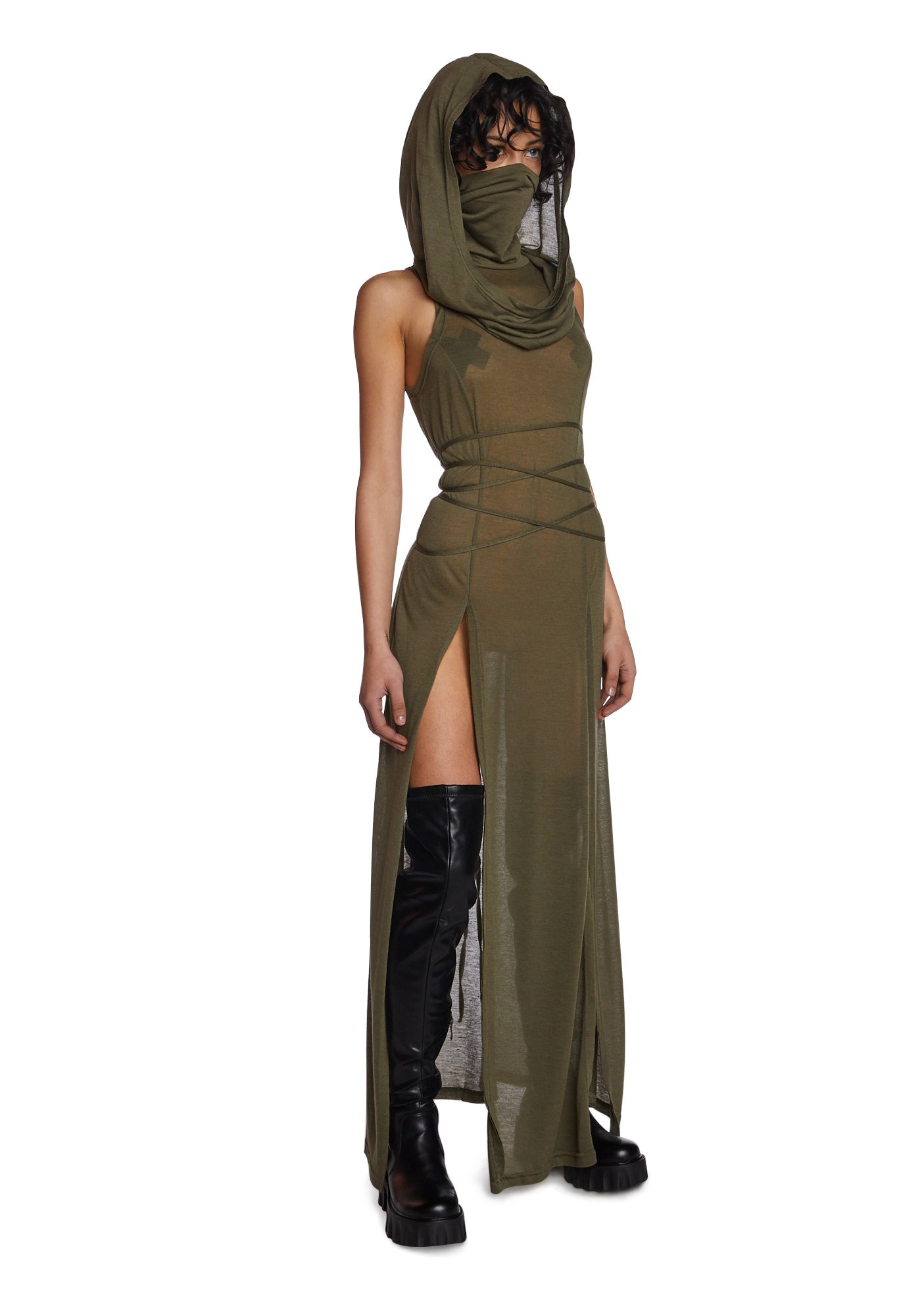 Echo Hooded Slit Maxi Dress ?C Green - Image 5