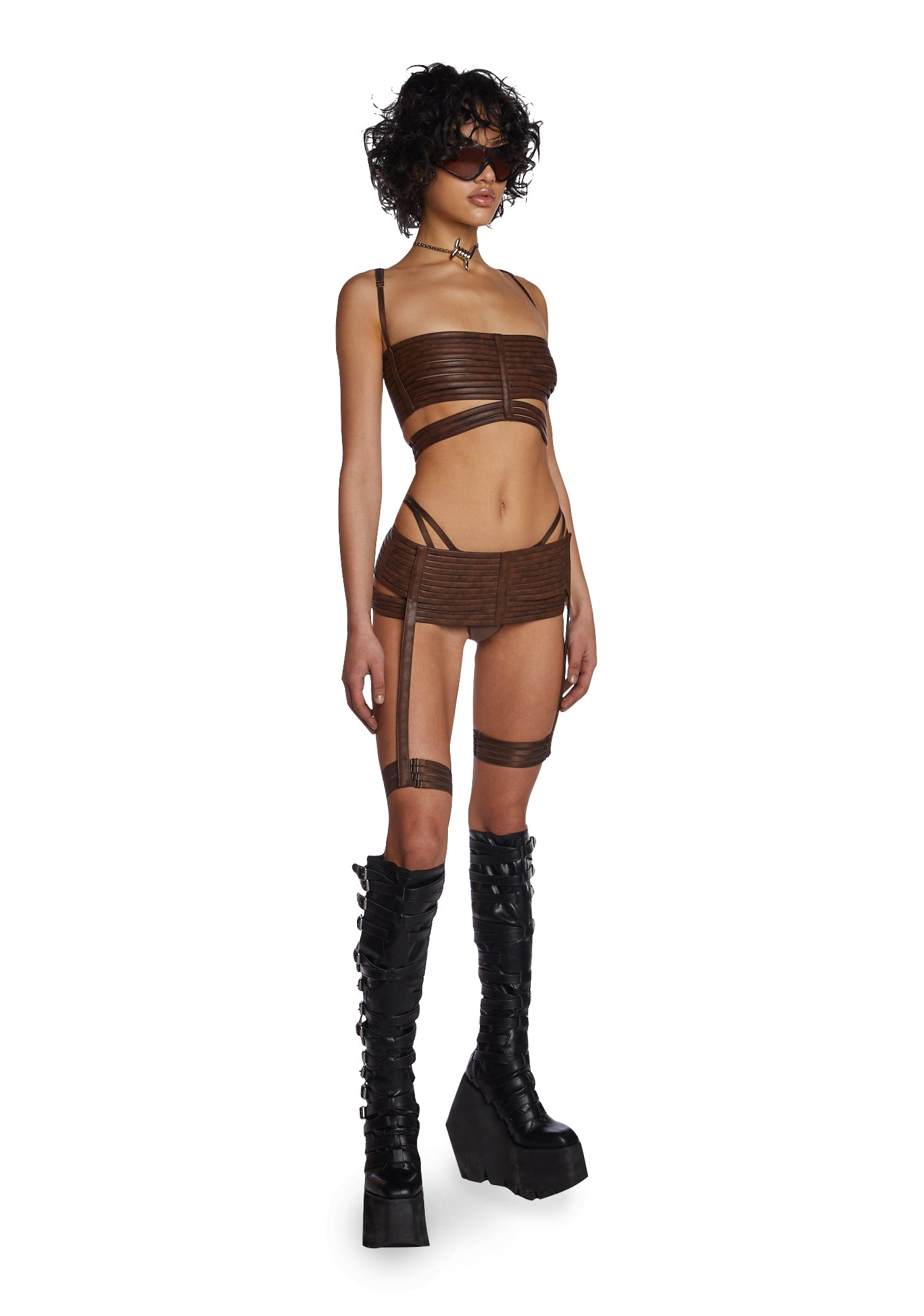 Echo Strappy 3-Piece Lingerie Set ?C Brown - Image 5