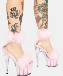 Alternative view of Adore-724F Platform Marabou Ankle Cuff Sandals-Baby Pink
